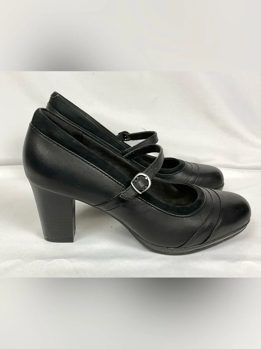 Clarks Collection Black Mary Jane Pumps Block Heel Sz 8 W Leather Cushion Soft